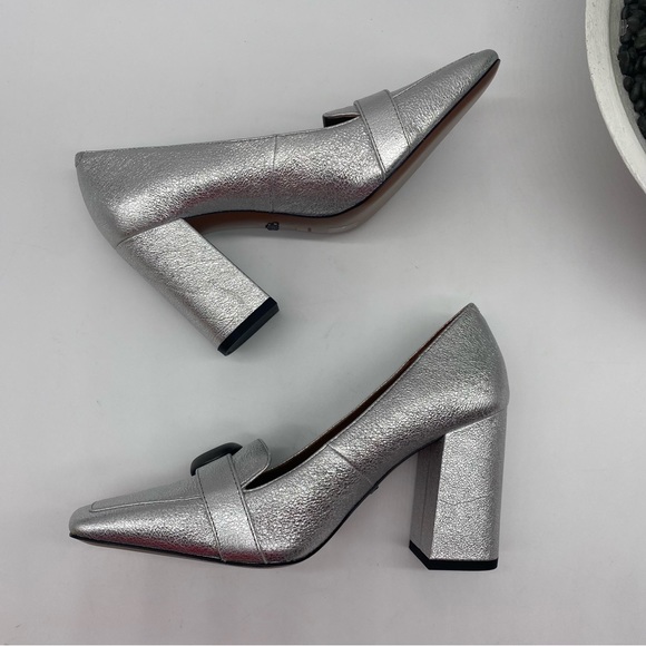 COACH 85 mm Jade Pump metallic Silver square toes loafers size 5.5B in Box EUC - Picture 7 of 9